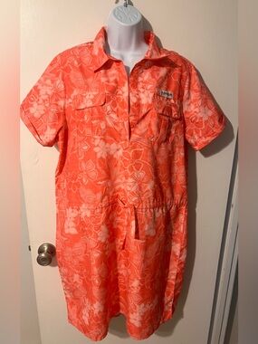 Magellan Outdoors Coral Pink Floral Shirt Dress XL